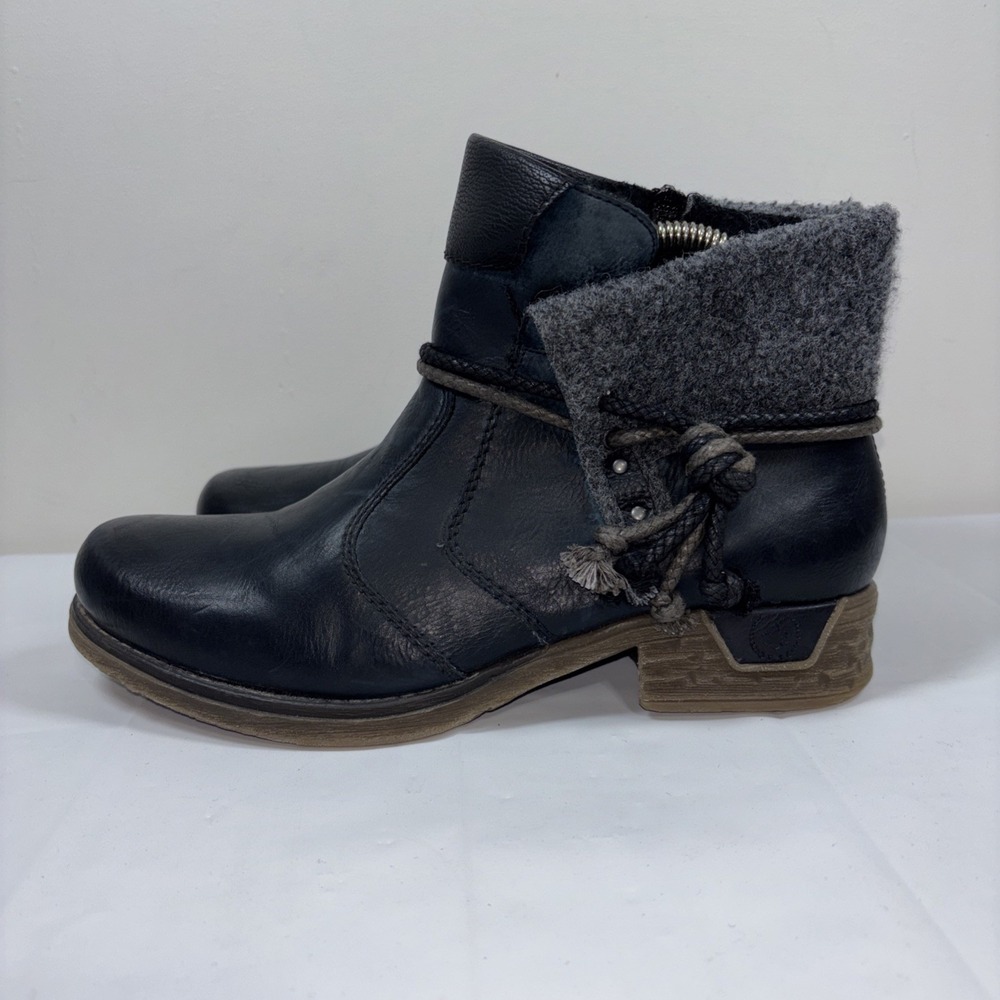 Rieker Women's 40 Fee 79693 Gray Blue Ankle Boot Cozy Zip Knotted Detail Comfort - Picture 3 of 12